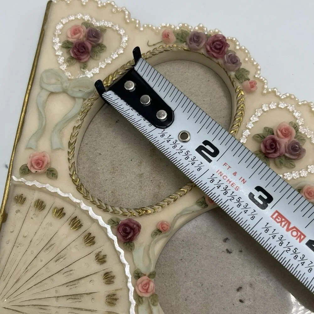Dezine Victorian Style 3 Photo Picture Frame Hand Fan Shaped Boudoir Vanity 90s